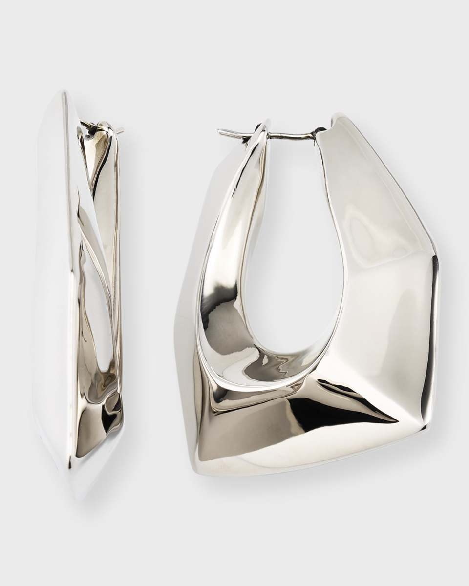 Modernist Hoop Earrings, Silver